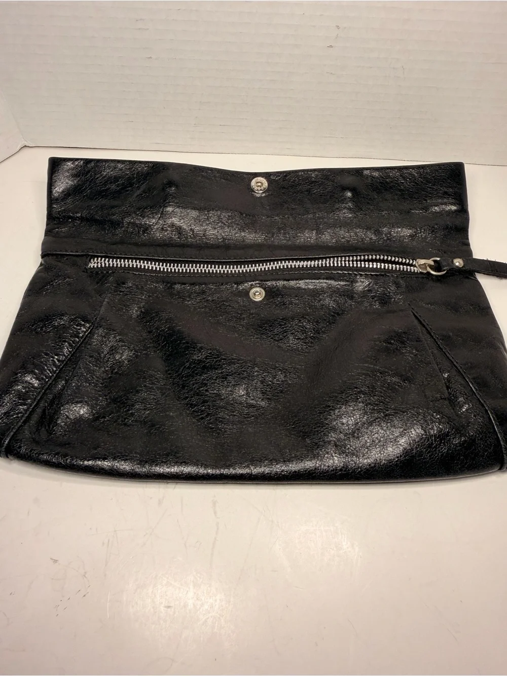 Gianni Chiarini Foldover Genuine Leather Black Clutch Bag
